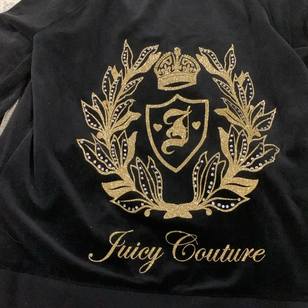 Juicy Couture Zip Front hoodie NWOT Size Large Gold sparkle Crystal Studs Black - Picture 9 of 9